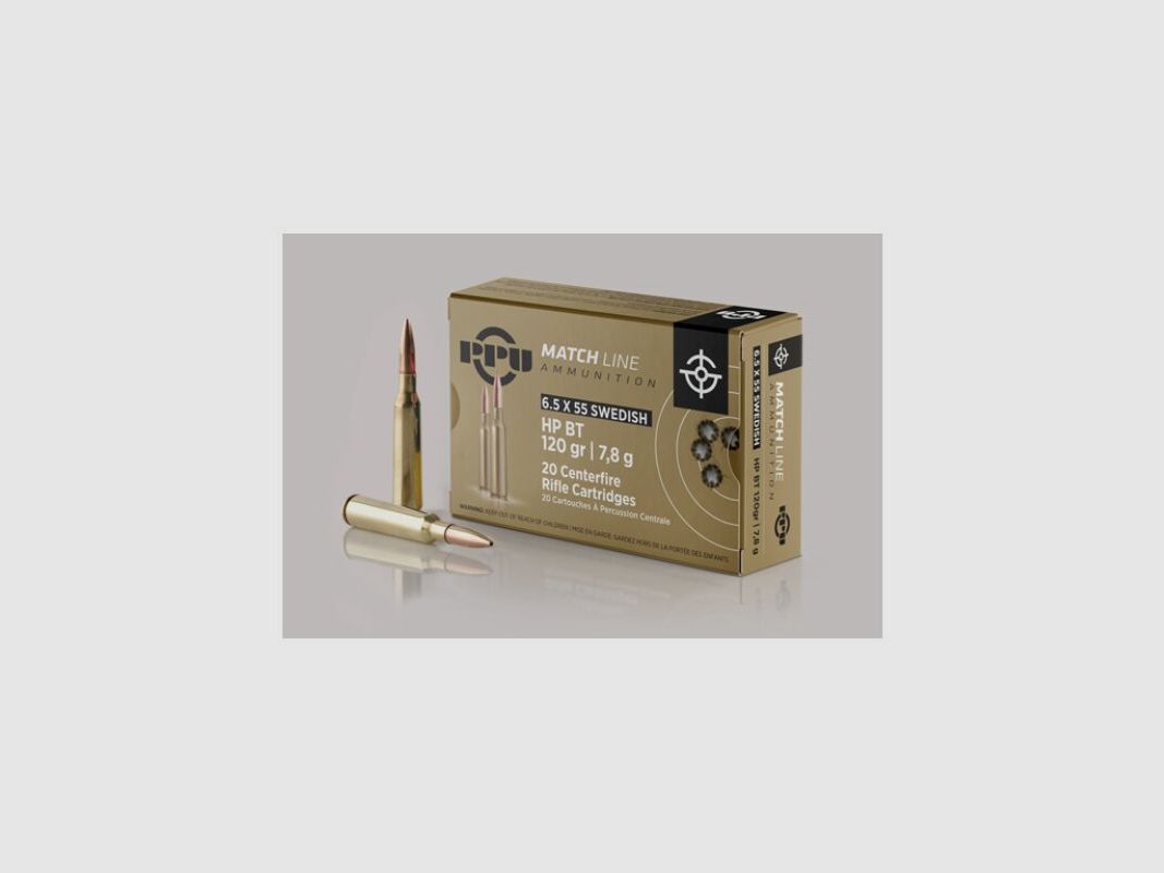 PPU Munizione PPU Matchline 6,5x55 Svedese - HP BT, 120grs / 7,8g, 20x in scatola