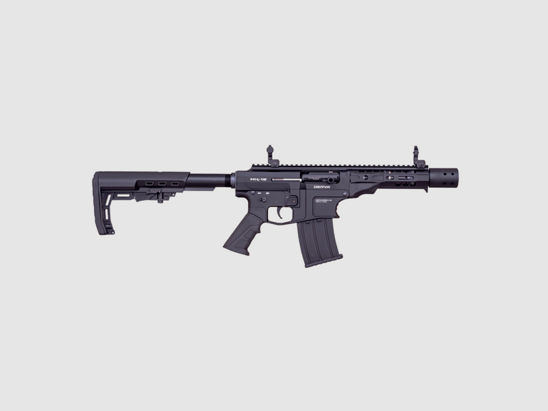 DERYA MK12 AS 240, versión “pistola” del modelo clásico. Clasificado como arma corta, común. Escopeta semiautomática de gas, cal. 12/76