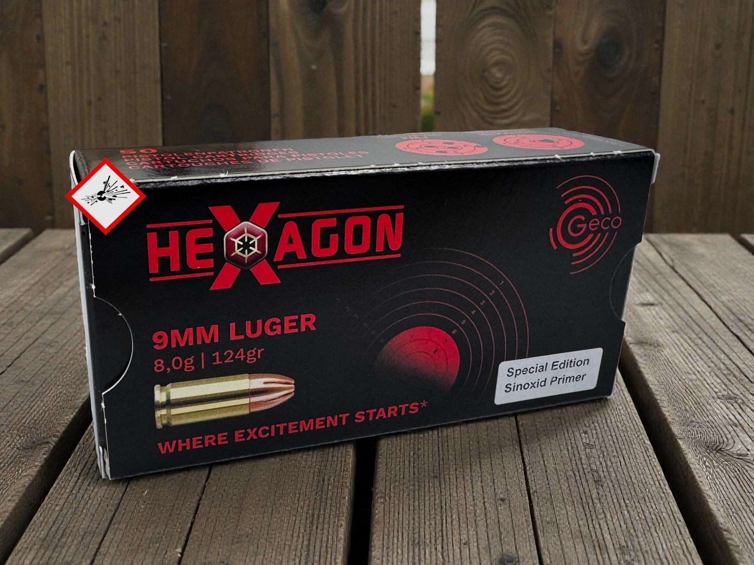 Geco Hexagon Cartucho de pistola 9mm 124grs