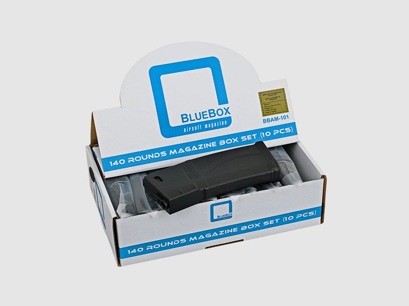 [10er Box] 140rds Guarder Bluebox Midcap-Magazine für 416/SCAR16/AR15, Schwarz