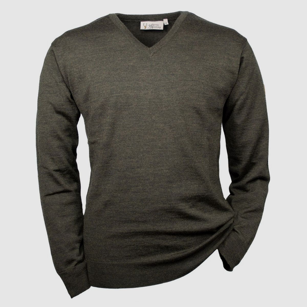 Hubertus Pullover V-Ausschnitt Merino Oliv/braun