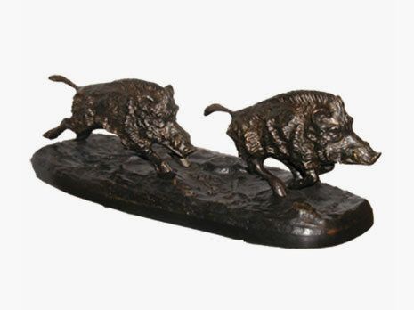 Estatua de bronce Lovergreen motivo de dos jabalíes corriendo pequeños