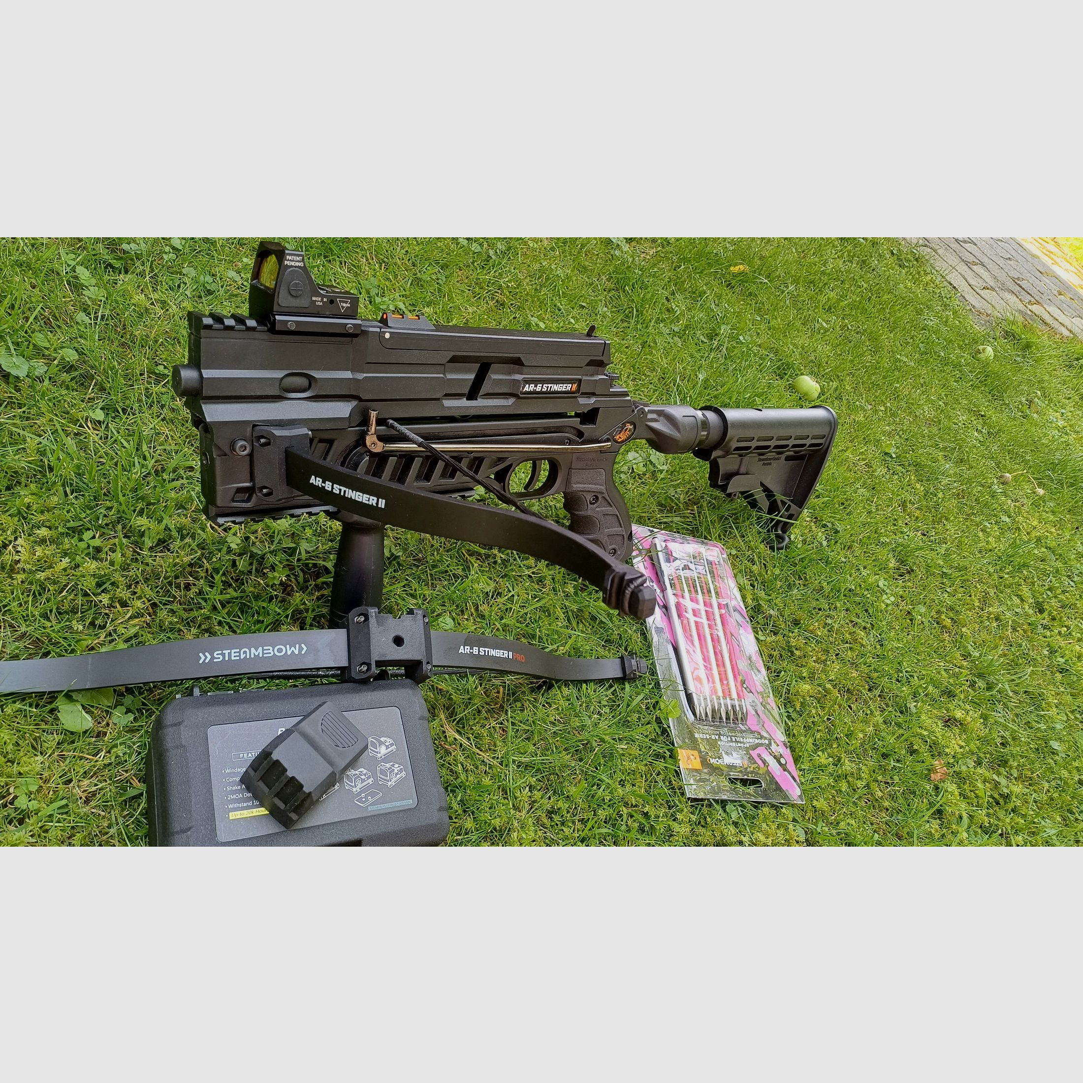 Steambow Stinger 2 inkl. Wechselwurfarm 55 u 90 , Reddot  Pfeile 