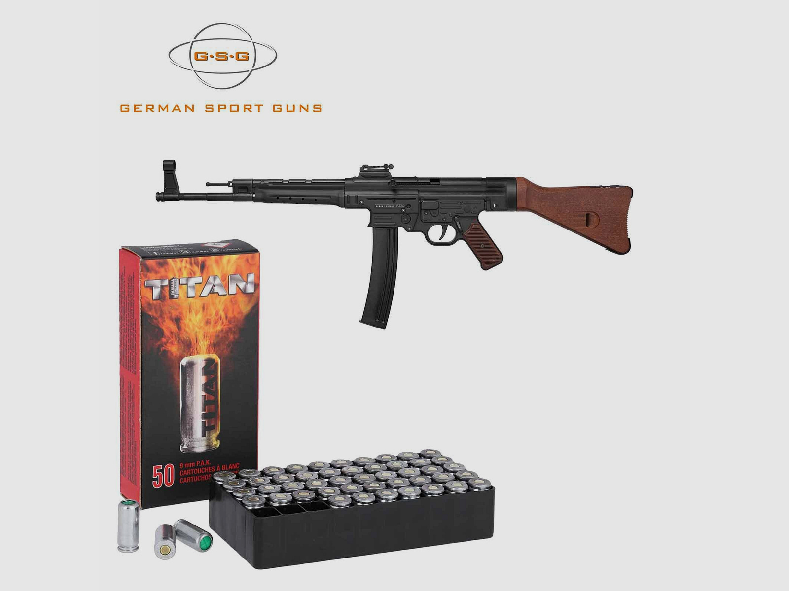 SET GSG StG44 Schreckschuss Gewehr 9 mm P.A.K. (P18) + 50 Platzpatronen 9 mm P.A.K.