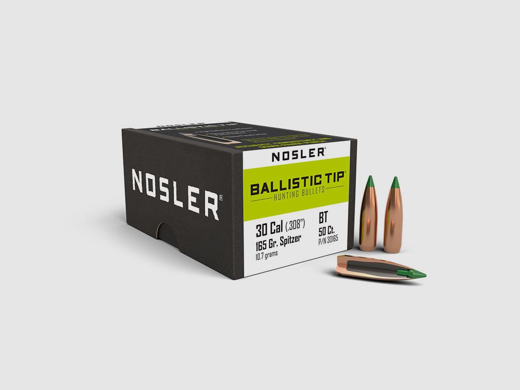 GESCHOSSE – NOSLER – BALLISTIC TIP 30 Kaliber (.308″) Spitzer 165gr (10,7 Gramm) (50 Stück)