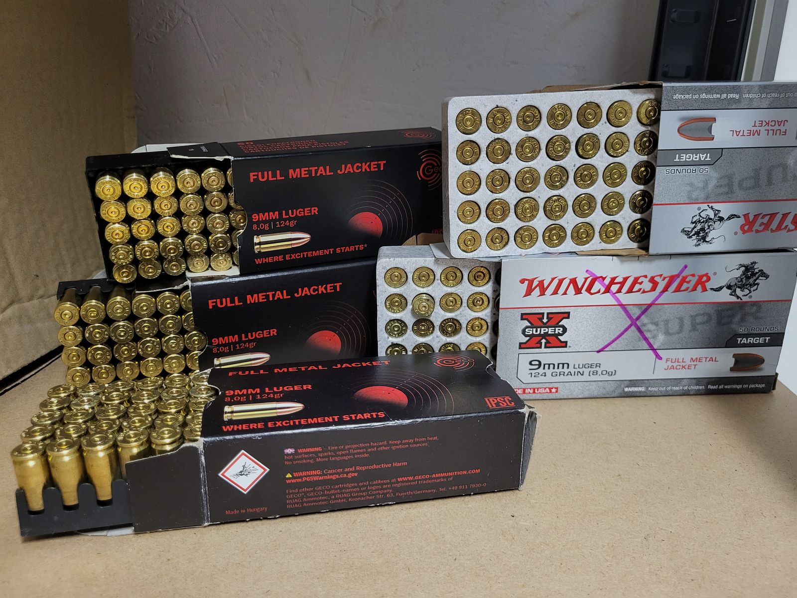 250 Hülsen Geco & Winchester 9 mm Luger Leer Hülsen zum Wiederladen 