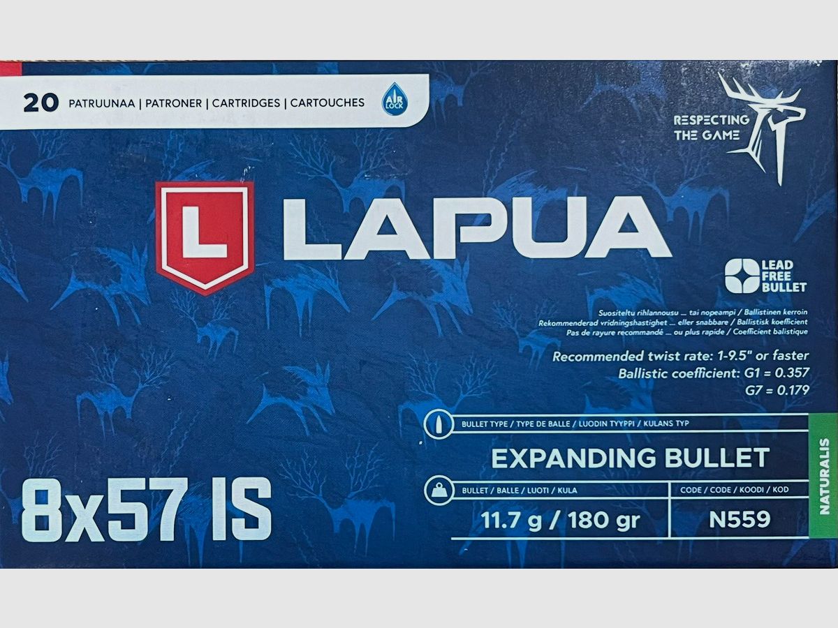 Lapua Naturalis 8x57JS 180grs BLEIFREI - 20 Schuss