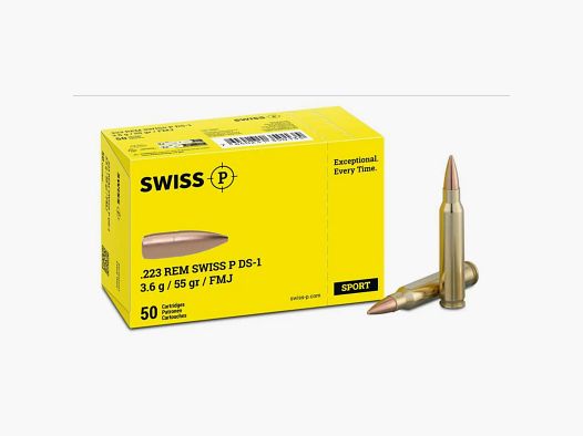 Cartouches de fusil Swiss P .223 Rem. ogive pleine 55gr. DS-1