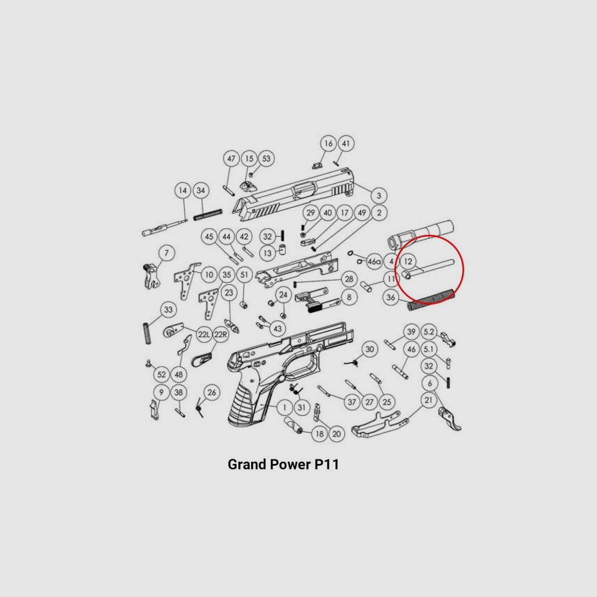 Grand Power Rückholfeder Führungsstange P1-T12 Metall für P1-T12, Bild 3 von 3