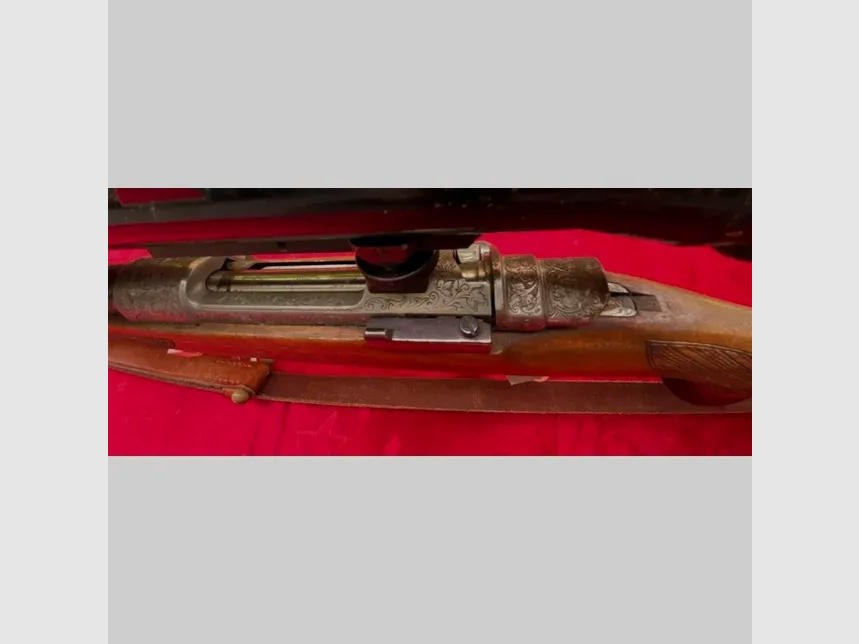 Mauser Model 98 Cal. 300 WinMag with very beautiful silver inlays and deep engravings