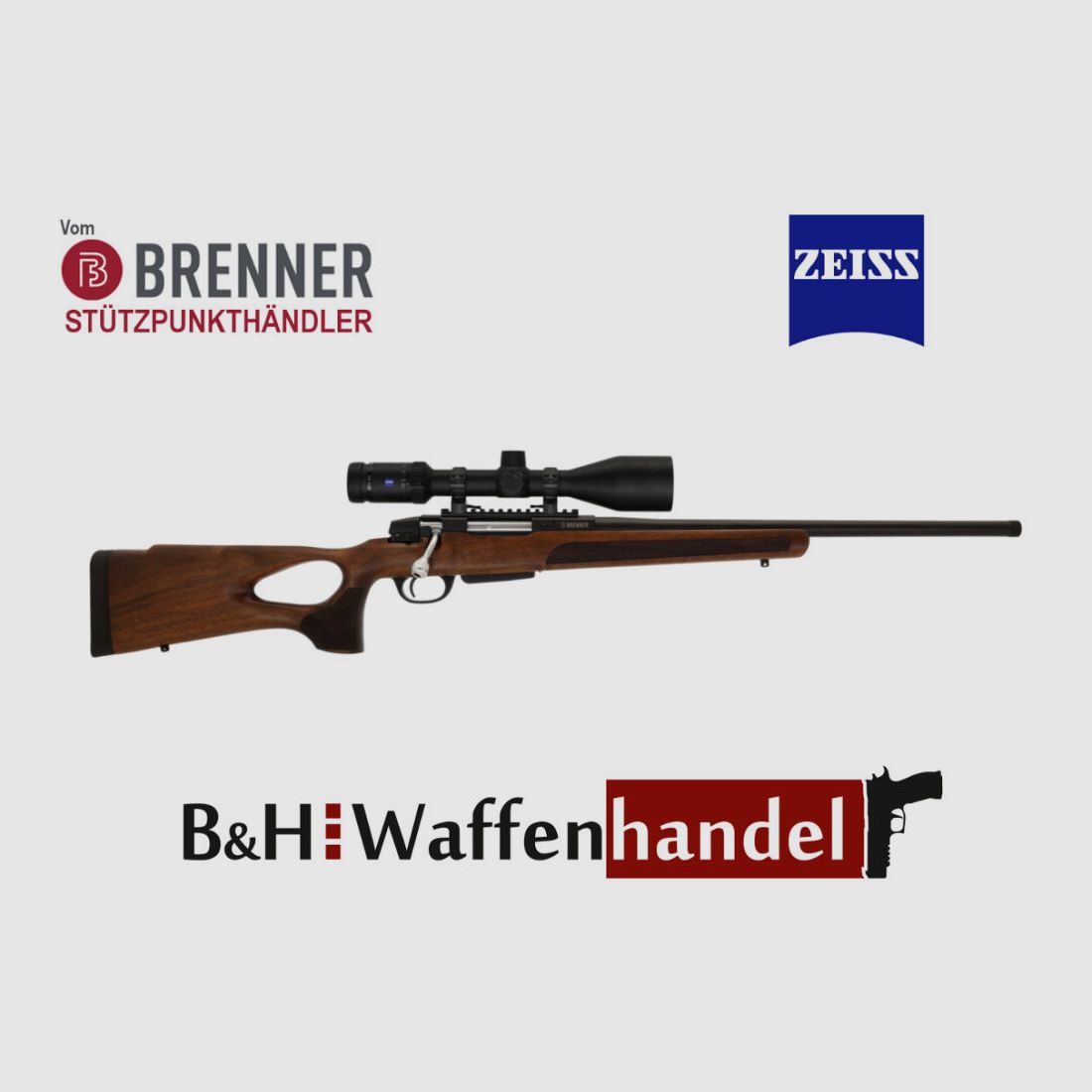 Brenner Komplettpaket:	 Brenner BR 20 Lochschaft mit Zeiss V6 2.5-15x56 BR20