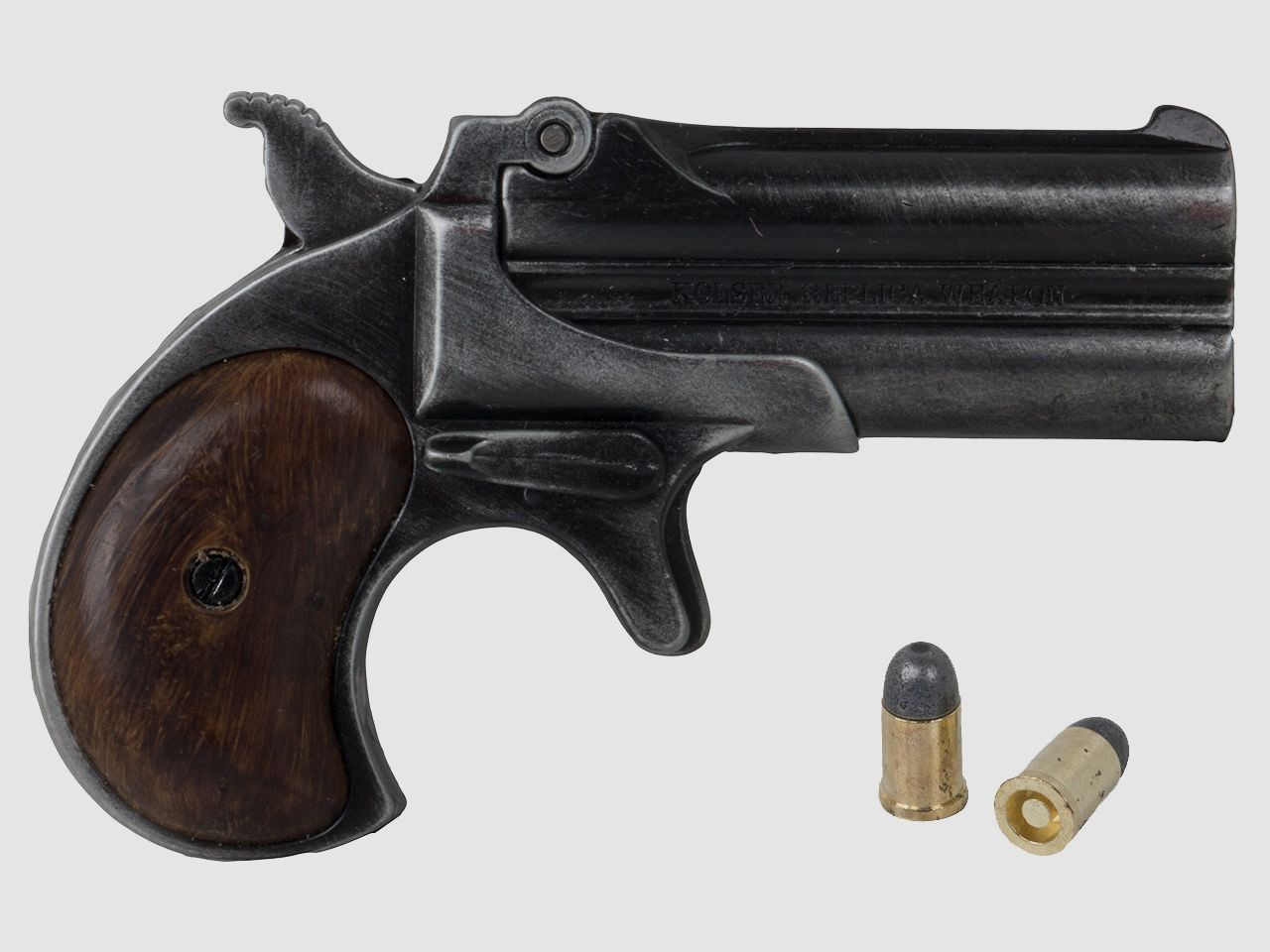 Deko Pistole Kolser Derringer 95 USA 1866 Kaliber .41 antikschwarz Griffschalen in Holzoptik