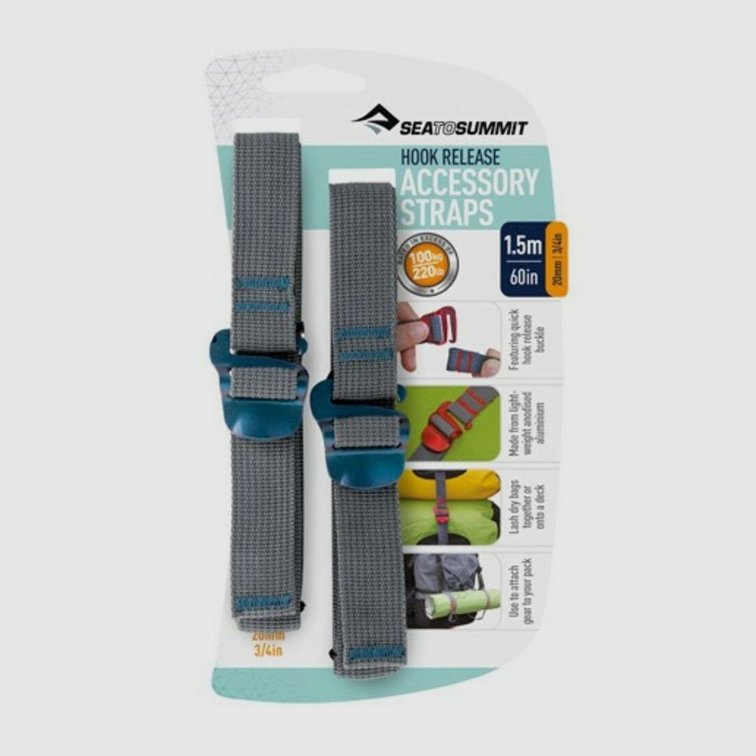 Spanband met haak Sea to Summit Blauw 1,5 m lang x 20 mm breed, afbeelding 2 van 2