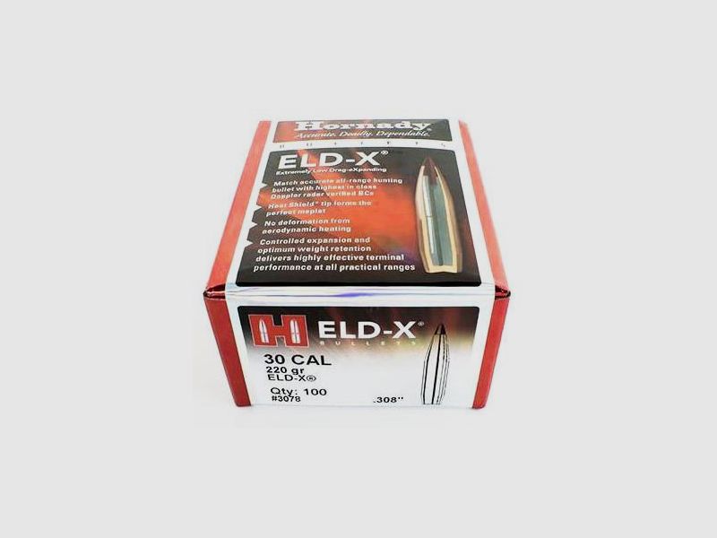 100 St. Hornady ELD-X Matchgeschosse Kaliber .308 in 220 Grain #3078