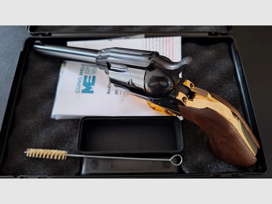 ME Single Action Army LEP Revolver 5,5 mm mit entnehmbarer Trommel, vergoldeter Abzugsbügel und vergoldeter Griffrücken