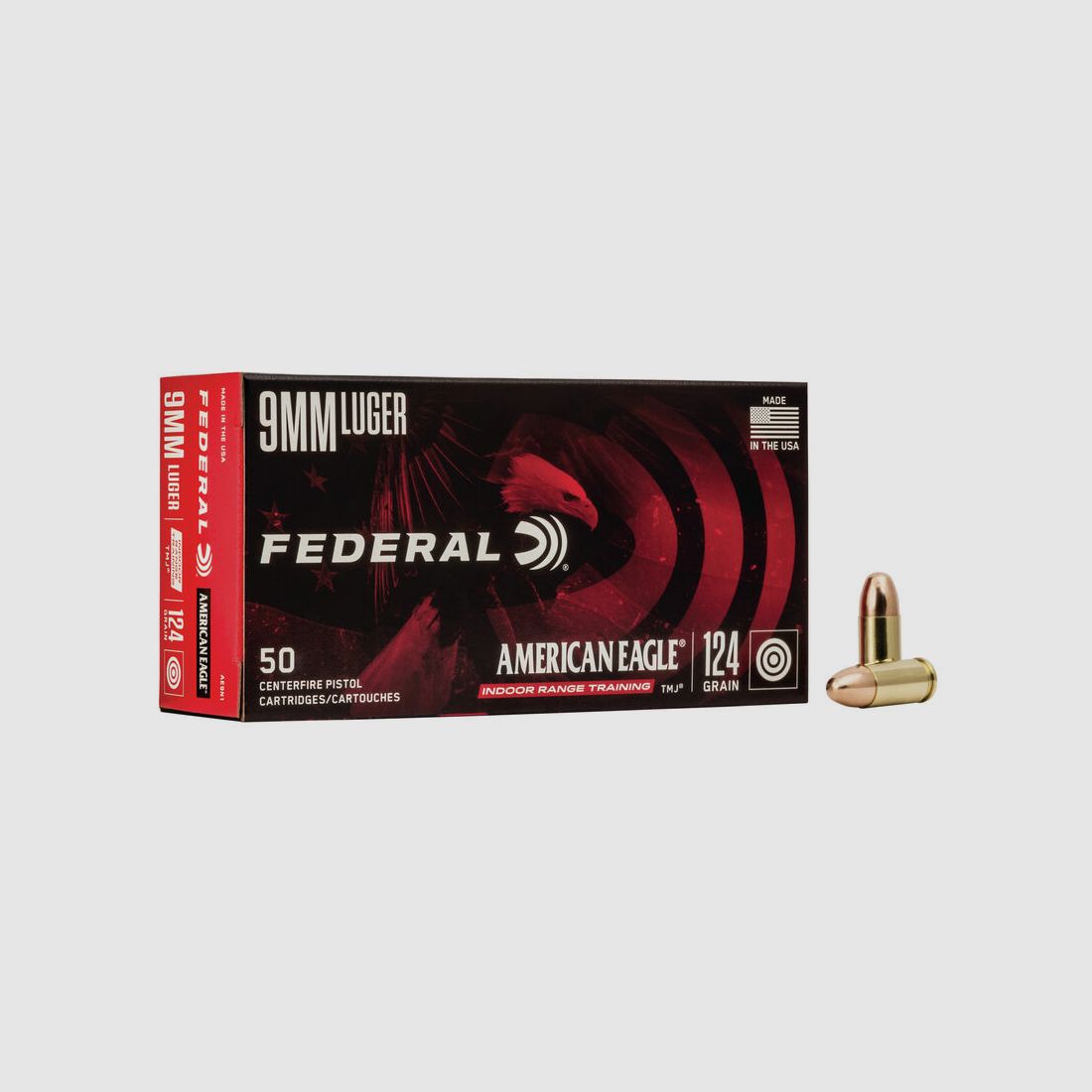 Federal American Eagle Indoor Range Training 9mm Luger 124GR TMJ 50 cartouches