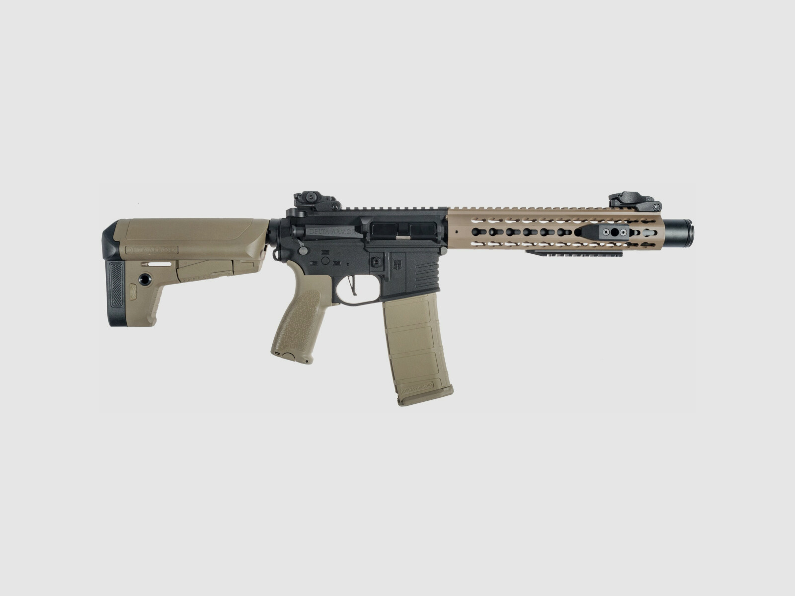AR15 KeyMod 10 Zoll BRAVO Delta Armory Tan/Schwarz S-AEG Airsoft Gewehr Frei ab 18 Jahren