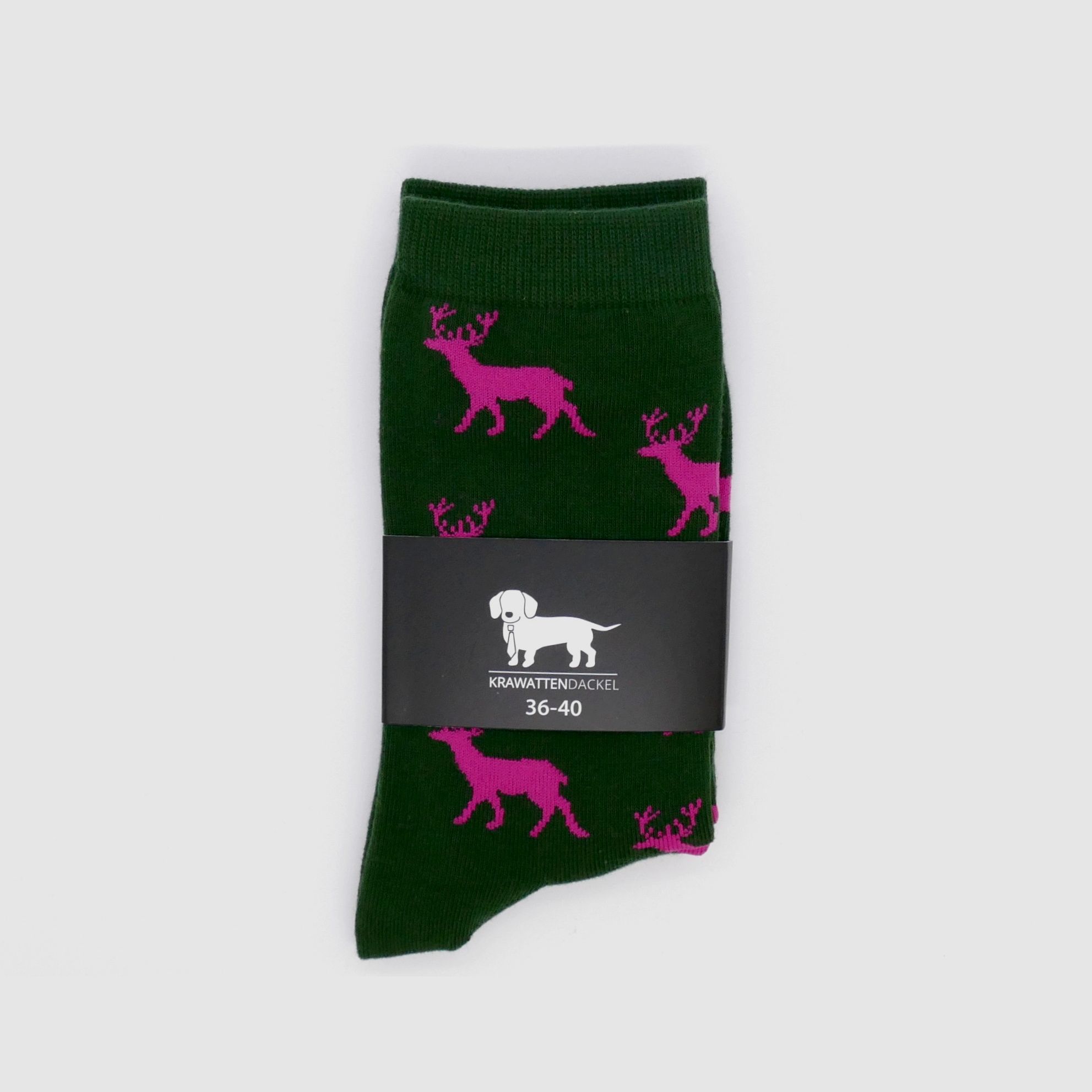 Krawattendackel Socken grün Hirsch pink Größe 36-40 Damenstrümpfe