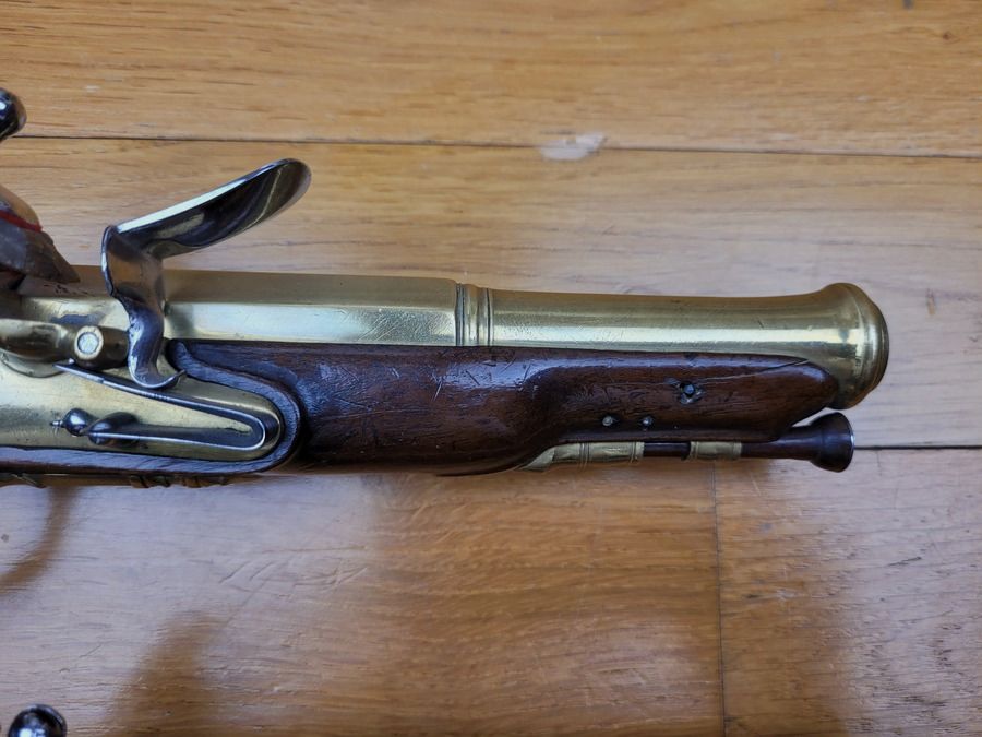 Wunderschönes Paar Marineoffizierspistolen 1. Empire – Messingläufe – Adlerkappe – Kaperkrieg um 1810 – Selten guter Erhaltungszustand – TBE++, Bild 8 von 33