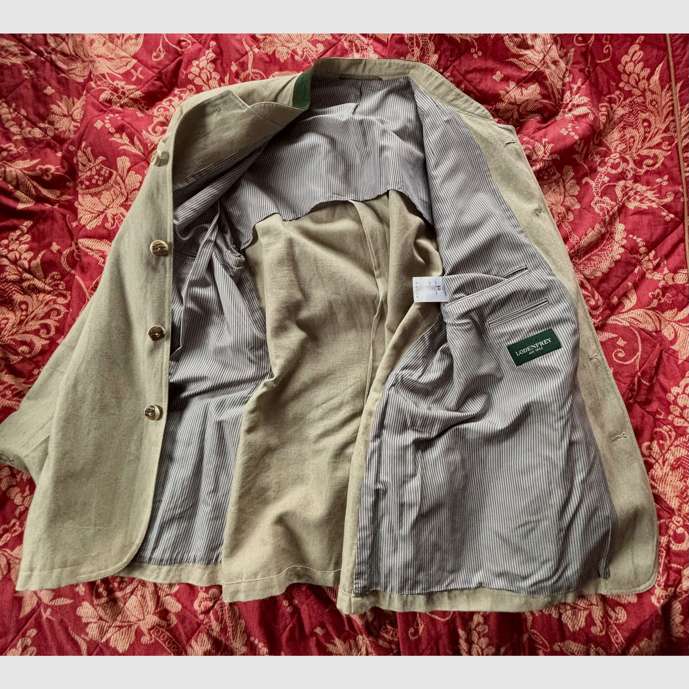 Lodenfrey , Safari beiger , leichter Trachten Sommer Janker Größe 60 mit echten Hirschhorn Knöpfen 