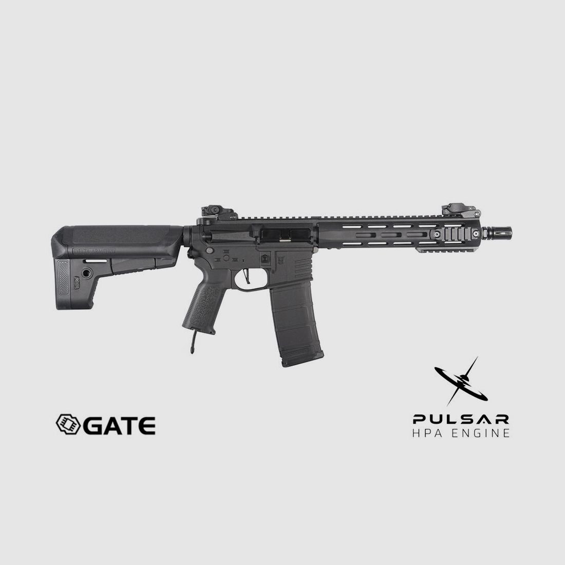 Delta Armory M4 AR15 M-LOK 10 Zoll CHARLIE GATE PULSAR HPA Airsoft Gewehr in Schwarz