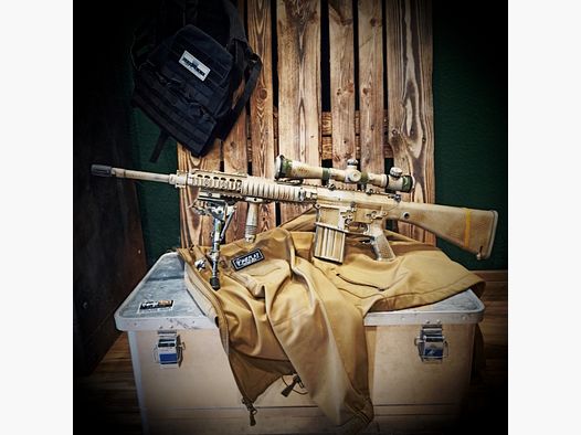 CUSTOMGUN: E&C SR25 'American Sniper' S-AEG mit Perun Hybrid, Zweibein, Aim-O Zielfernrohr, Paintjob