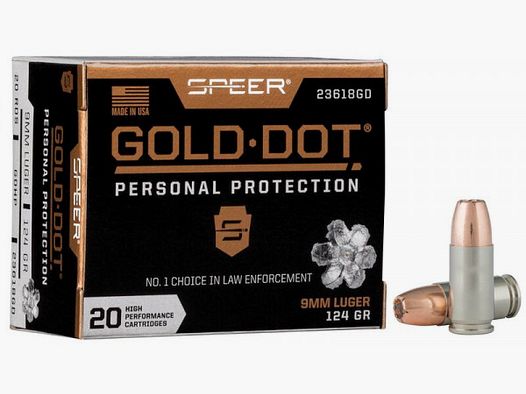 SPEER GOLD DOT - .9MM LUGER - 124 GRS - GDHP PALLA A PUNTA CAVITATA - 20 COLPI