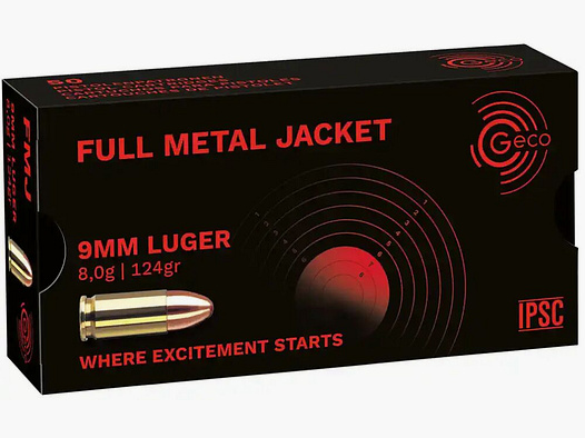 GECO Munizione Geco 9mmLuger FMJ 124grani 50x cartucce nella scatola