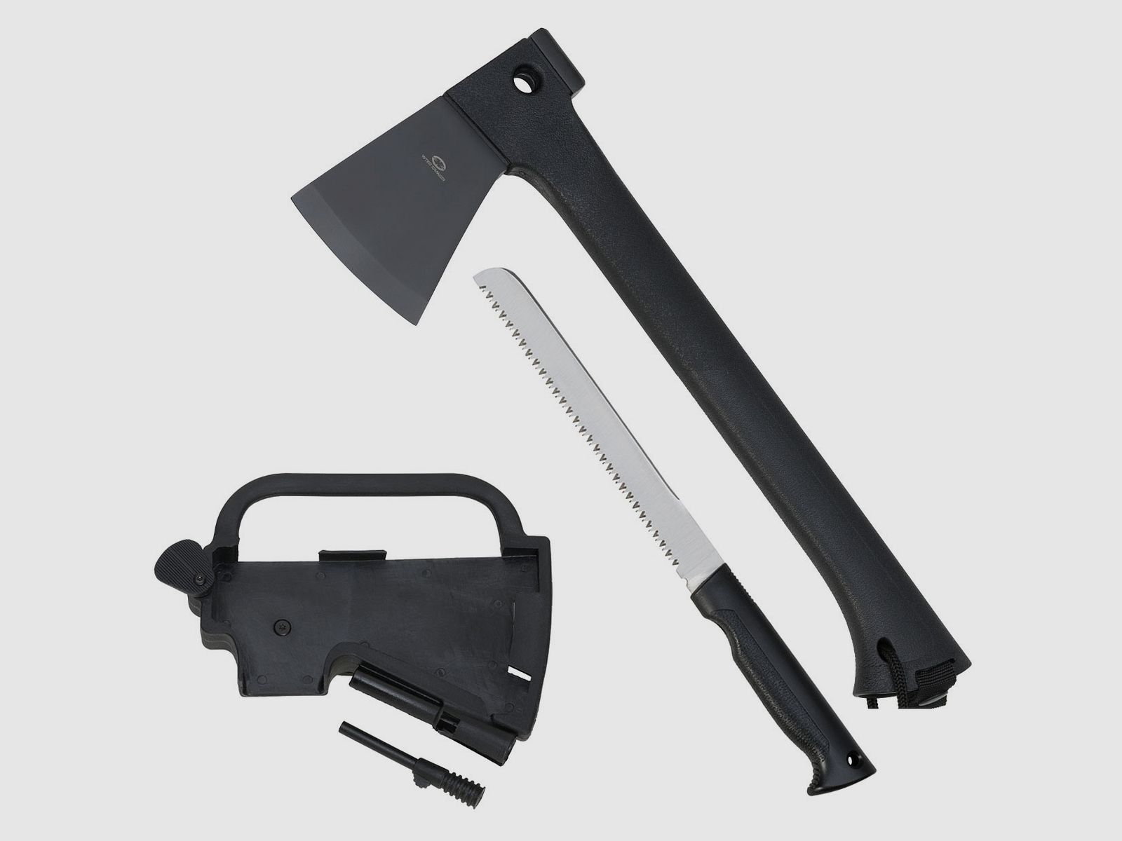 Witharmour Woodman Axt, Sge im Griff, Feuerstarter, Trage-Scheide