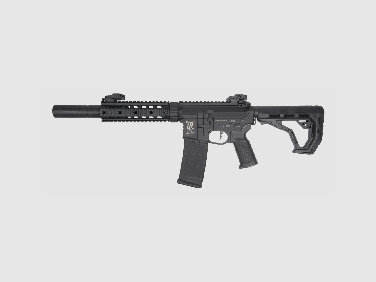 AR15 SilentOps 7 pulgadas CHARLIE EAGLE ETU Negro S-AEG Rifle Airsoft Libre a partir de 18 años | Delta Armory