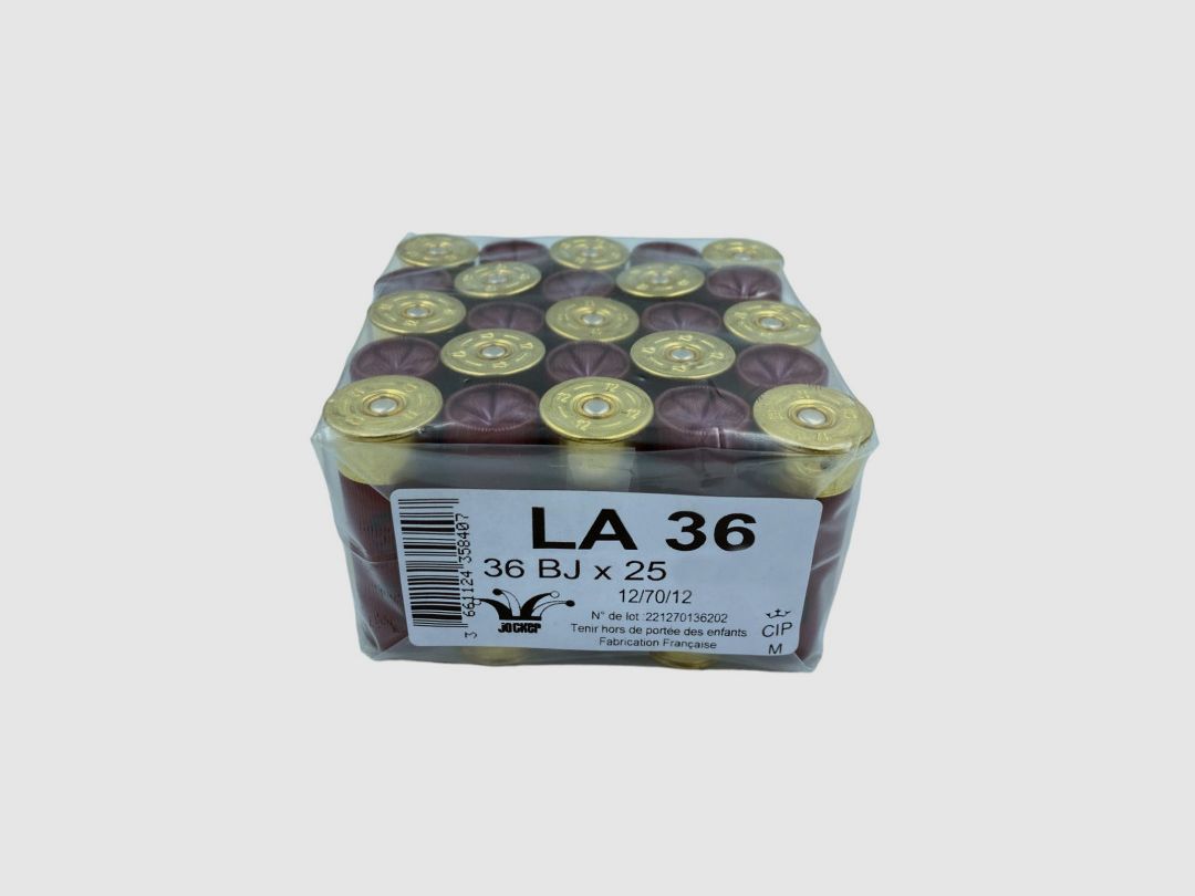 PACKUNG MIT 25 PATRONEN JOCKER LA36 36G BOURRE JUPE KAL.12/70 BLEI 7.5