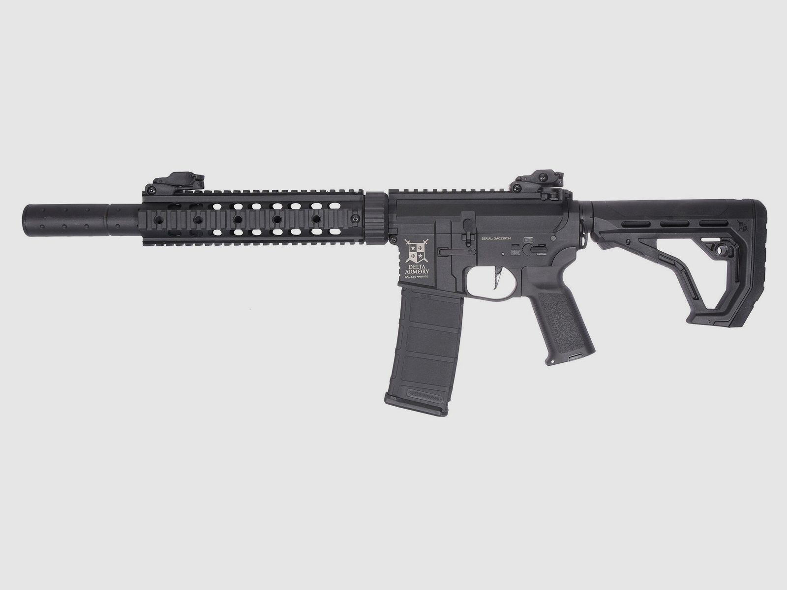 AR15 SilentOps 9 Zoll CHARLIE EAGLE ETU Schwarz AEG Softair Gewehr max. 0,5J | Delta Armory