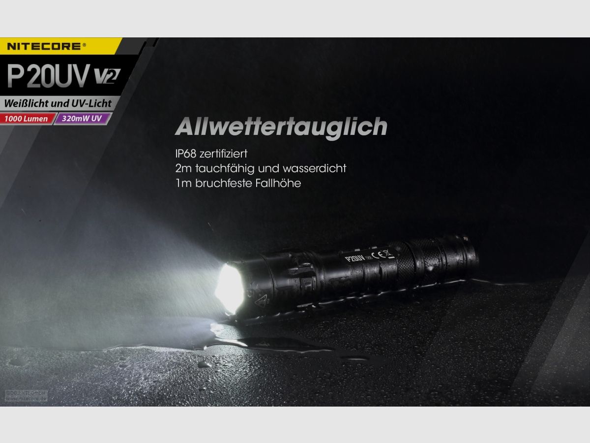 Nitecore P20UVV2 Taschenlampe P20UV V2 1000 Lumen UV Licht