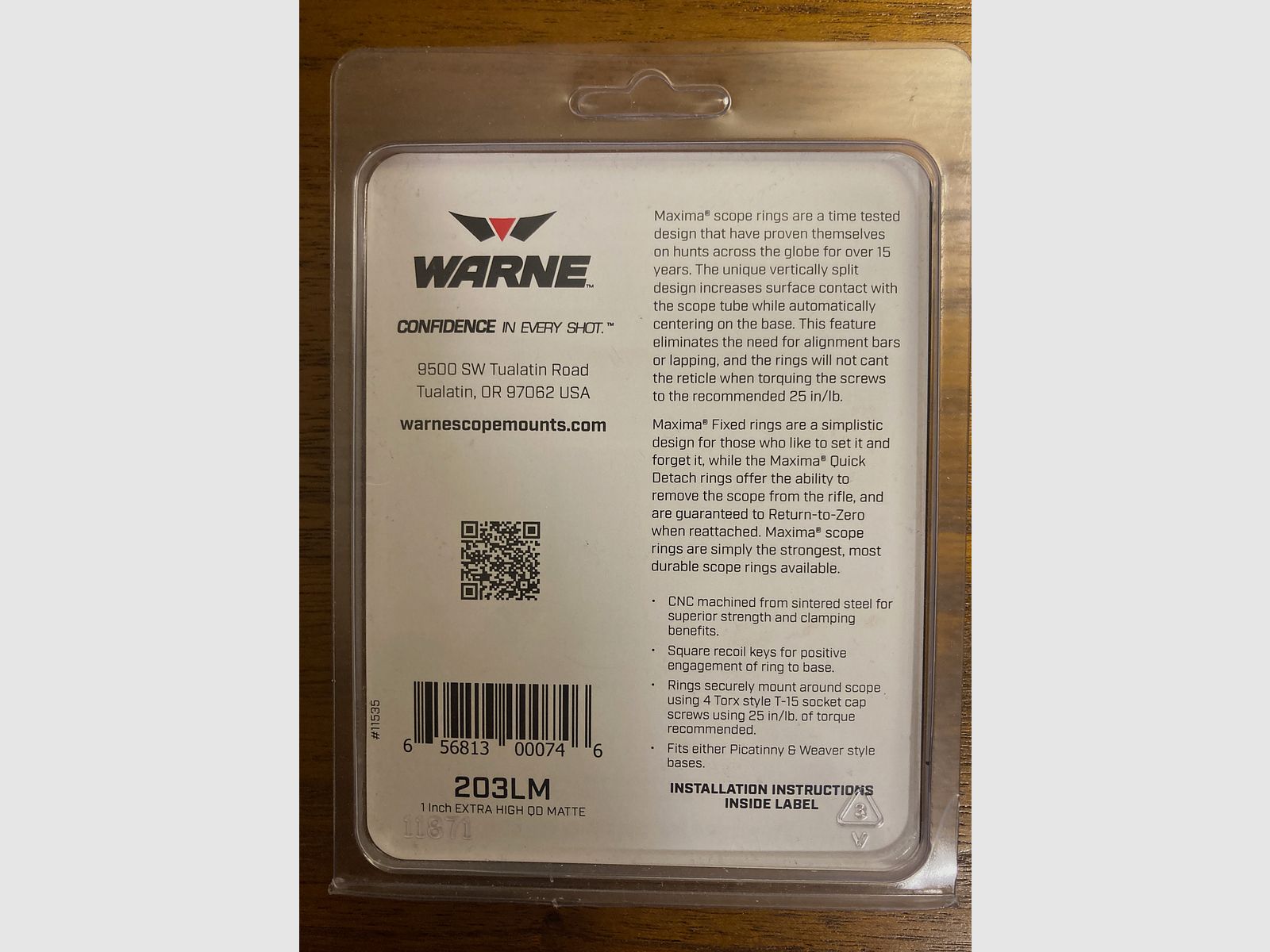 WARNE MAXIMA 203LM Extra High Detachable Scope Rings