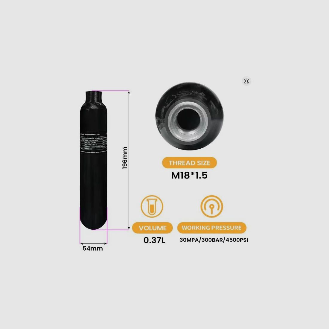 AEA HP Max MK1 Carbon Compositflasche 300bar 0,37l mit passendem Adapter
