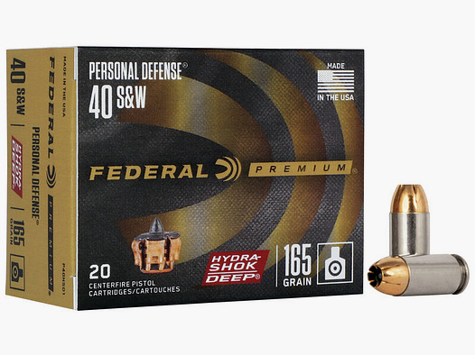 Federal Premium Personal Defense Hydra-Shok Deep .40 S&W 165GR JHP 20 Patronen