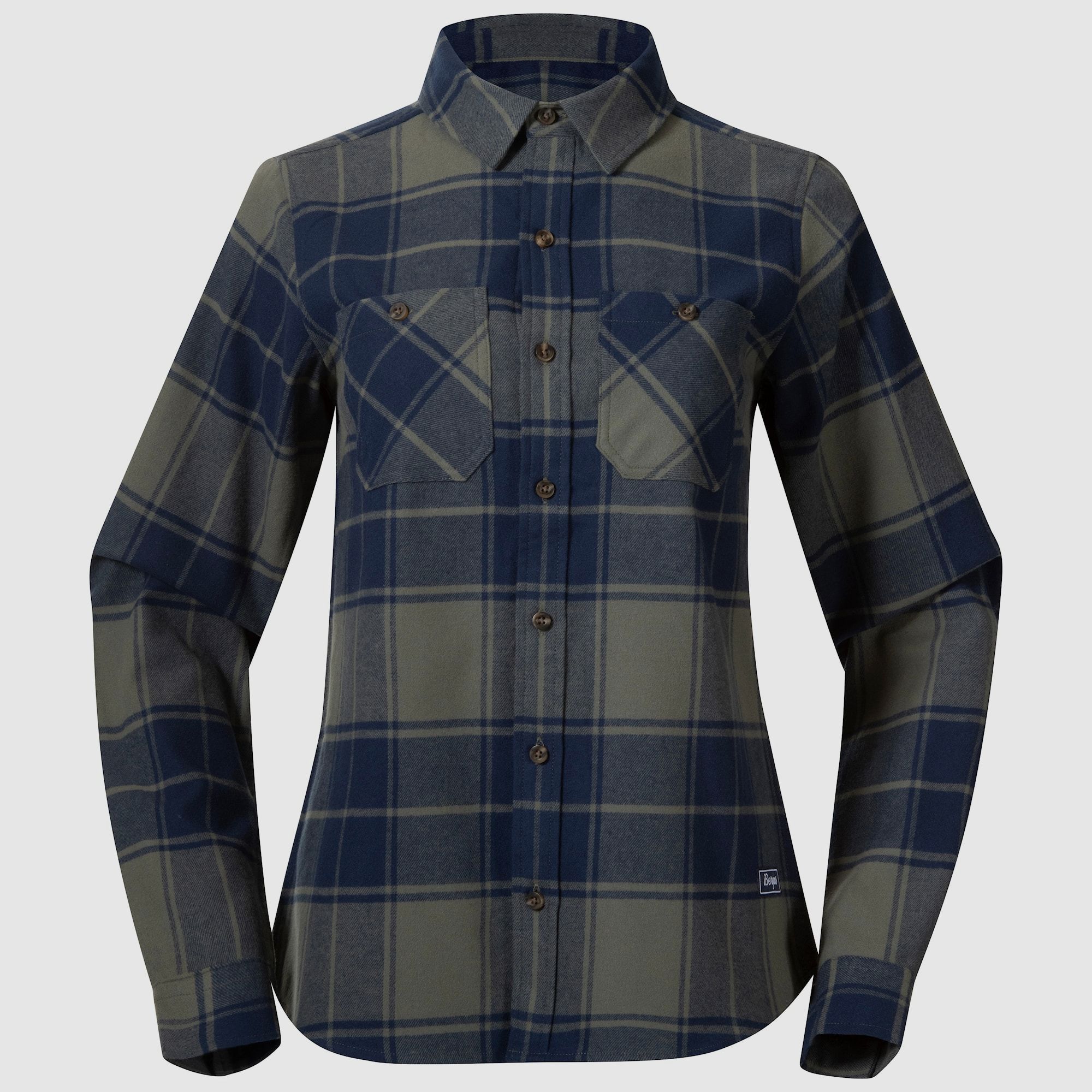 Bergans Nordmarka Flanellhemd Damen Green Mud/Navy Blue Check XL