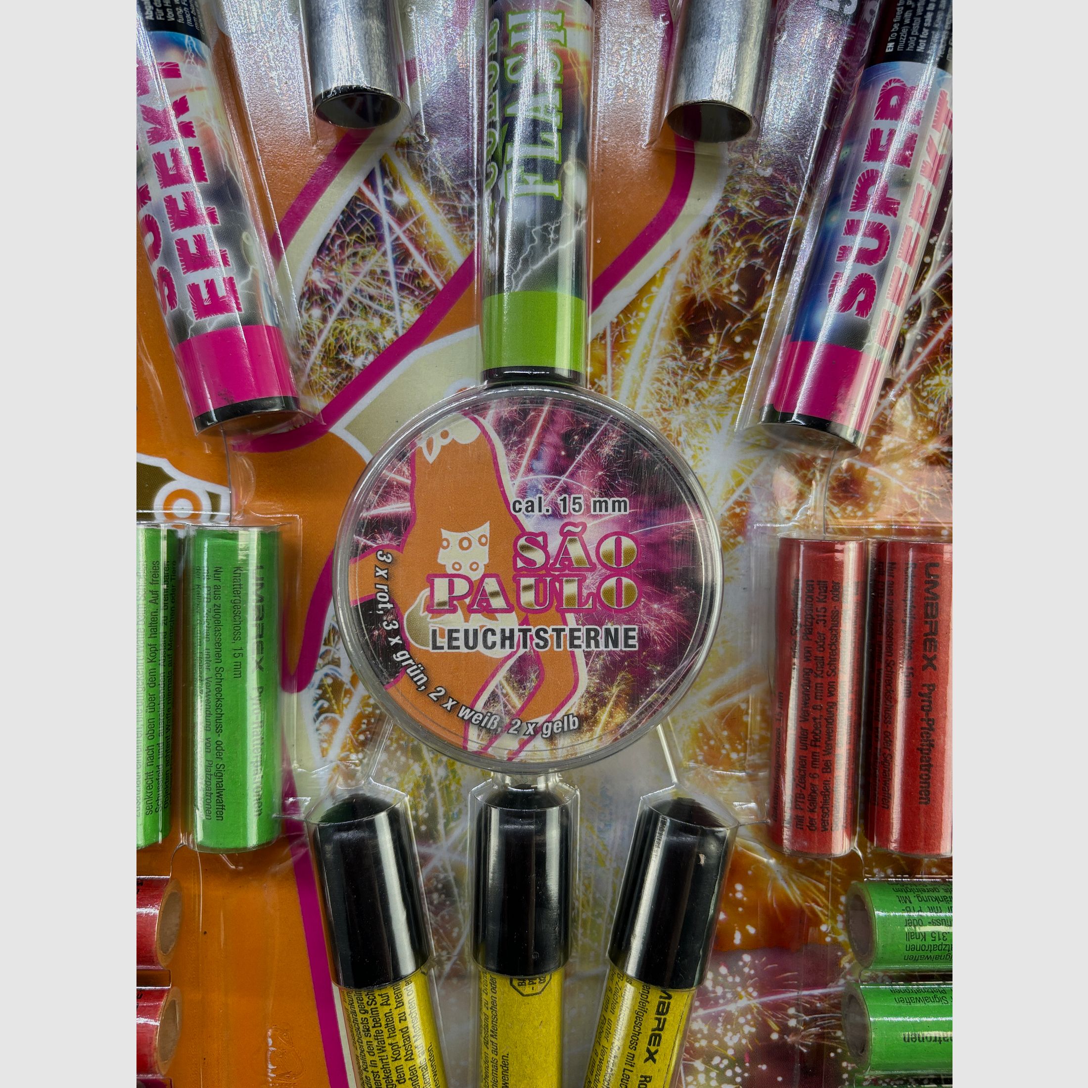 Umarex 4.1493 Sao Paulo 71 Schuss verschiedene Effekte 15mm Pyro Leucht Sound Multi Paket