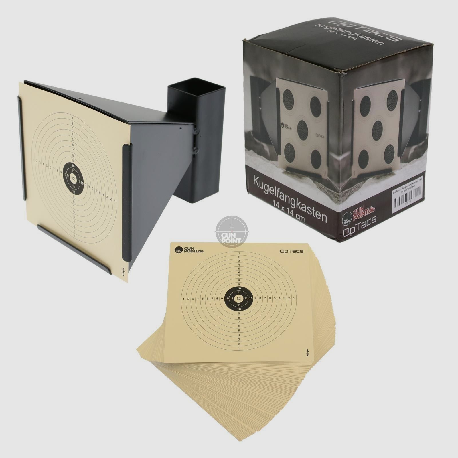 OpTacs - Kugelfang 14 x 14 cm mit Trichter inkl. 50 Zielscheiben