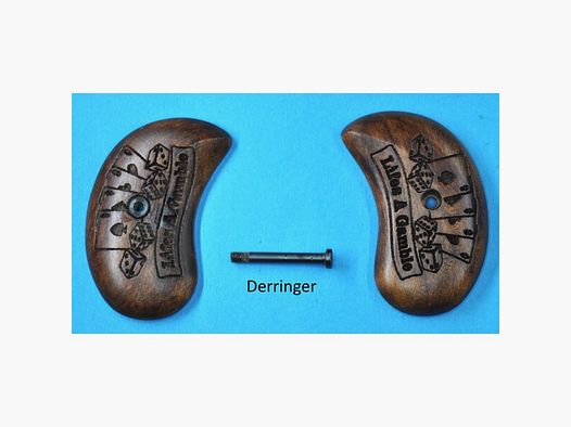 Echtholz-Griffschalen für Derringer Röhm u. Noris m. Gambler-Motiv