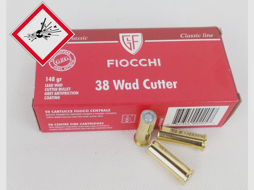 Cartuchos de revólver Fiocchi .38 Special WC 148 grs