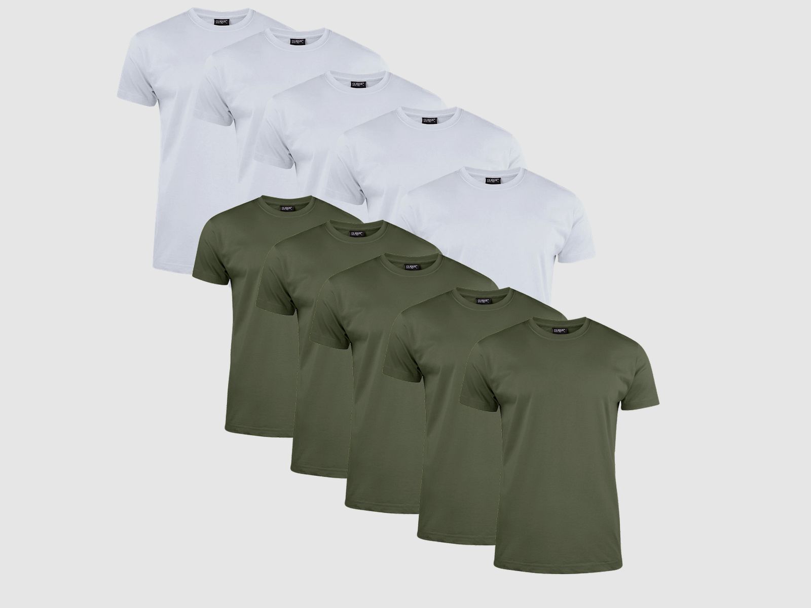Clique T-Shirt Herren 10er Pack Weiß/Militärgrün