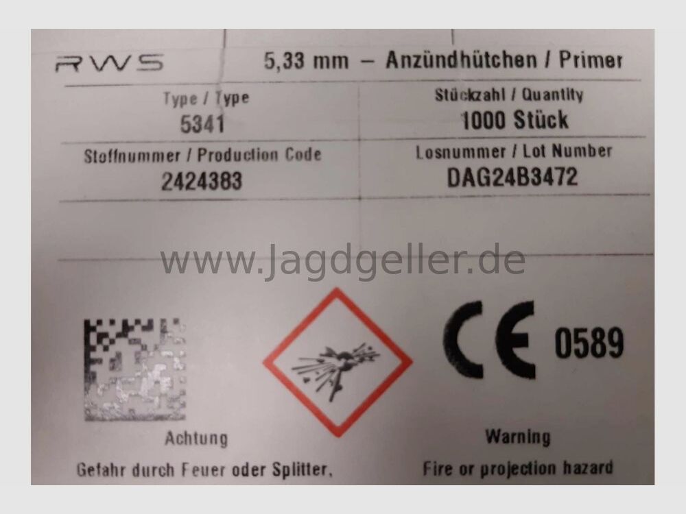 Zündhütchen 5341 Large Rifle von RWS 1000 Stück