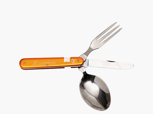 teilbares Camping-Besteck orange Messer Gabel Löffel Urlaub Reise