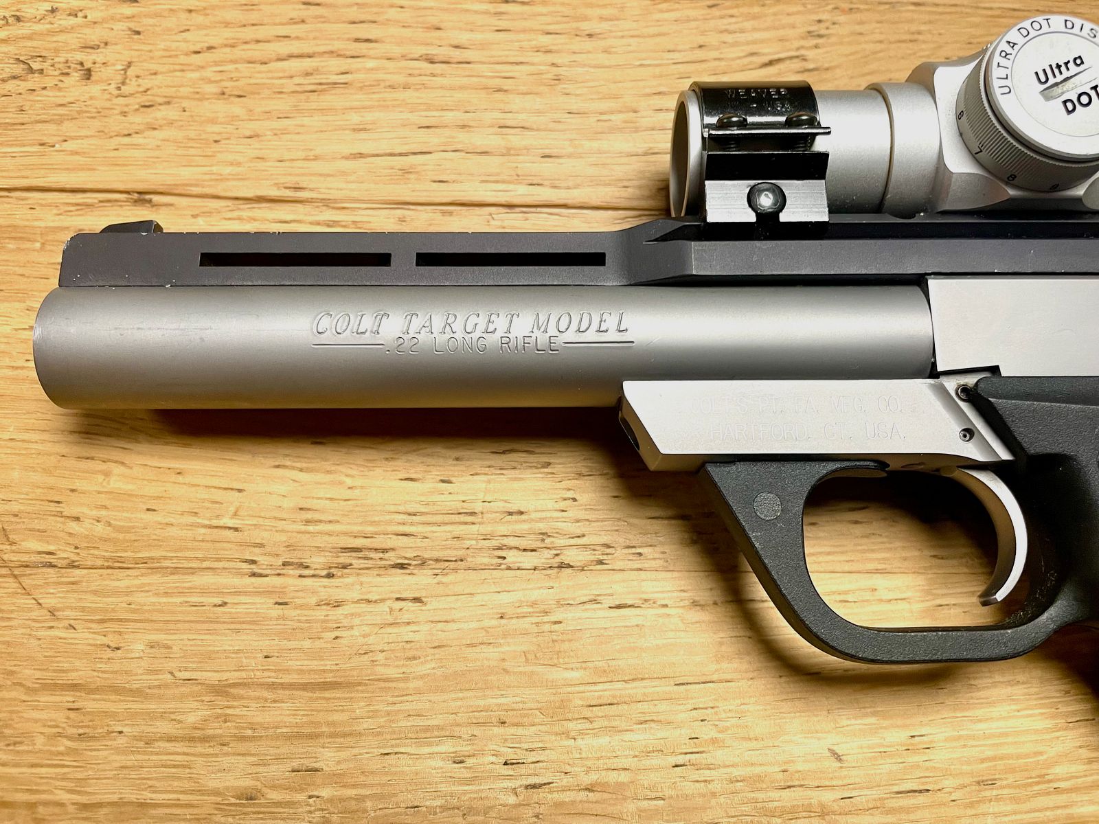 Colt Target pistol model .22lr bull barrel with Red Dot Ultra Dot Dist