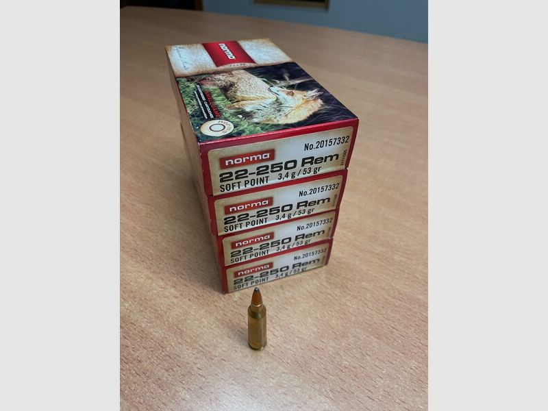 22-250 Rem, Norma Teilmantel, 3,4 g 53 gr - 80 Schuß (4 Pakete)