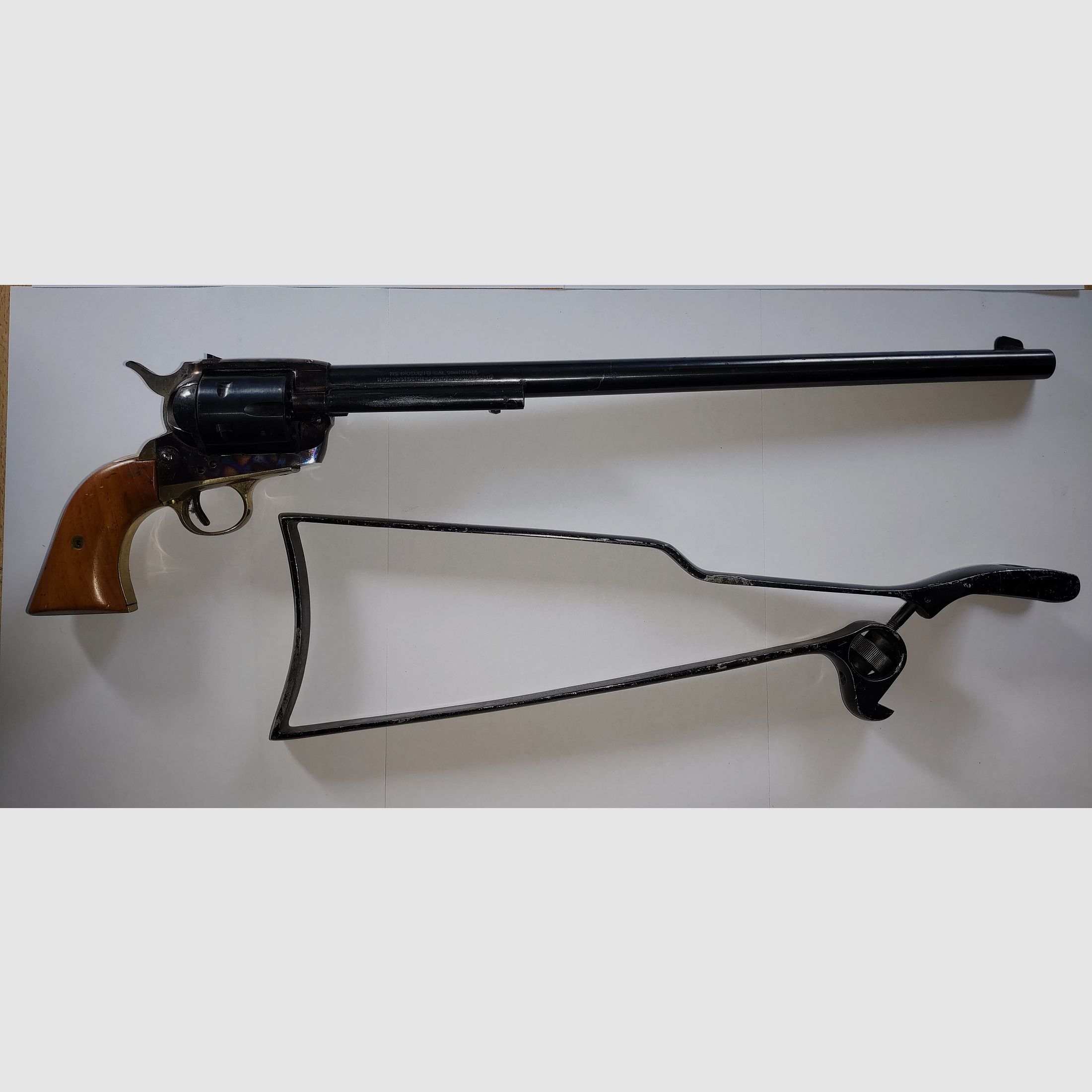  RARITÄT: Herbert Schmidt Mod. 121 Buntline Special | PTB 259 | Kal. 9mm R Knall | inkl. originaler Schulterstütze & historischem Kaufprospekt!