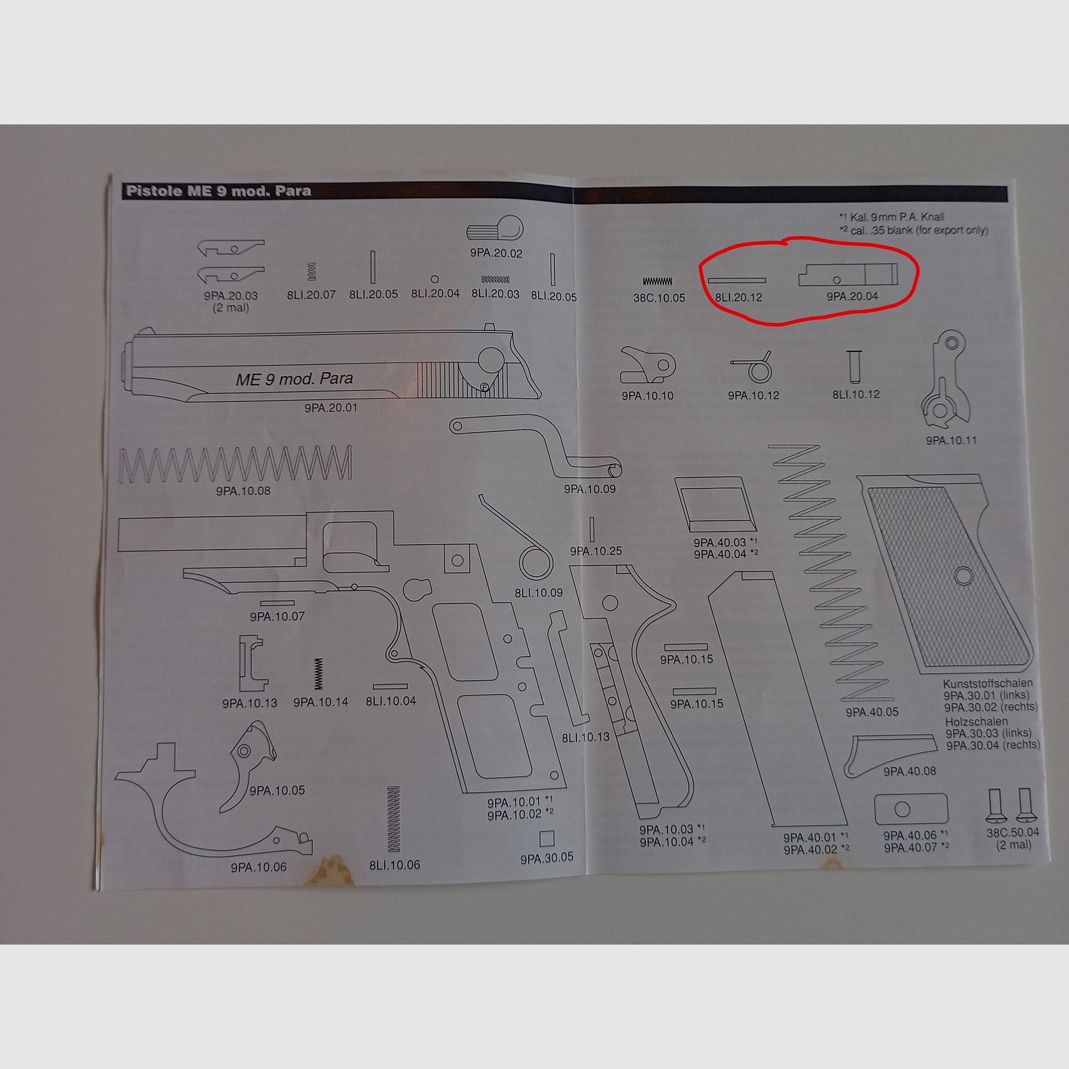 Pistolet d'alarme ME 9 modèle Para