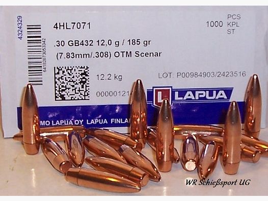 100St. LAPUA Geschosse .30(.308Dia.) - 185 - OTM-SCENAR - HPBT - #GB432