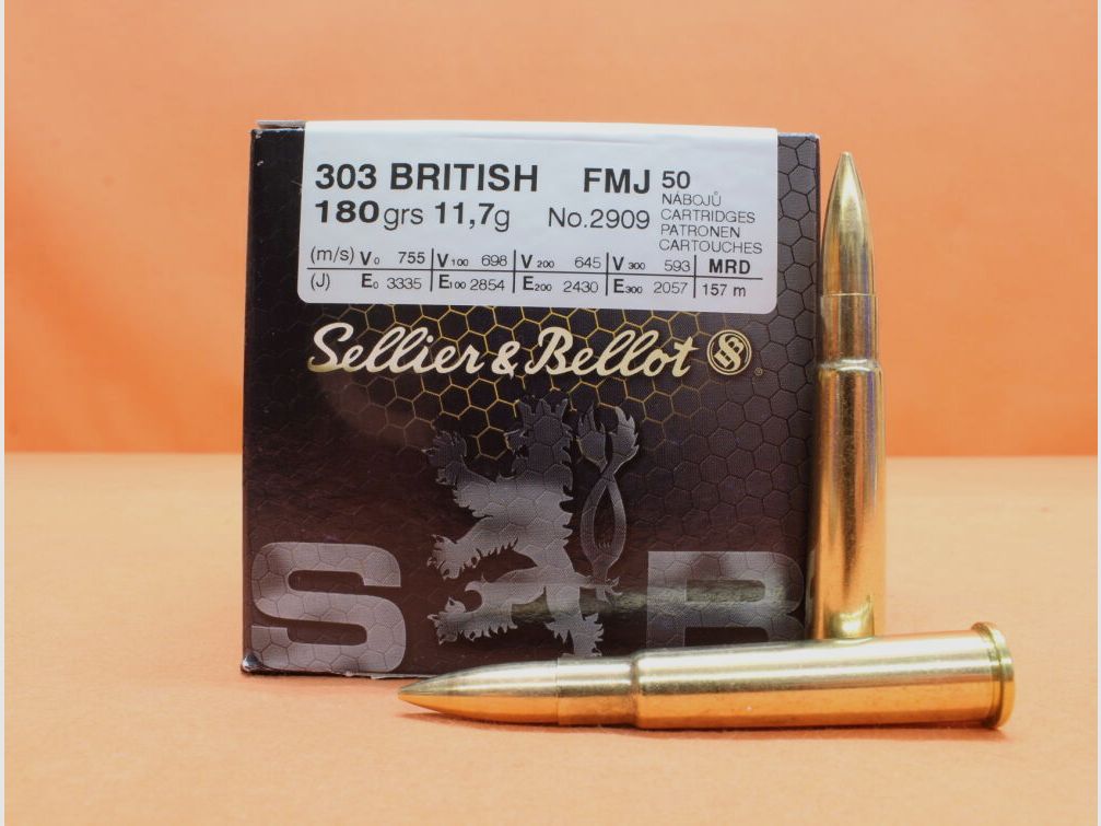 S&B Sellier & Bellot @Patrone .303Brit S&B/ Sellier&Bellot 180grs FMJ (2909/2) VE 50 Patronen/ 11,7g Vollmantel
